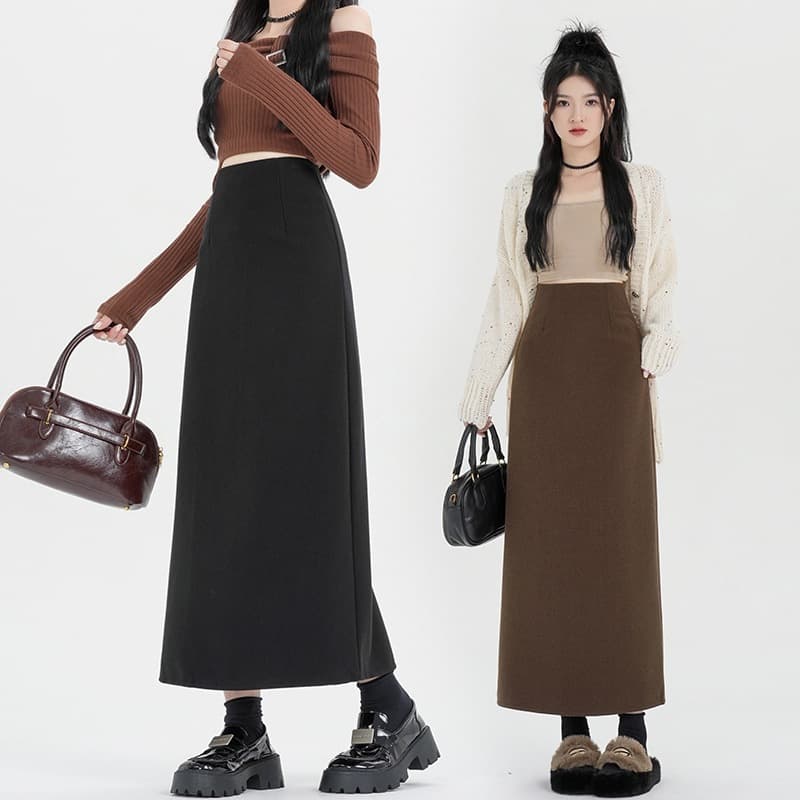 タイトスカート 上品な大人女性のウール混紡ロングタイトスカート