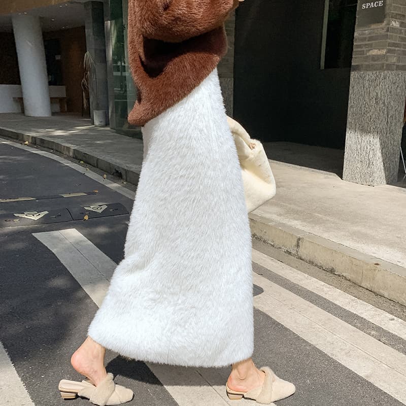 タイトスカート ふわふわモヘア風ウール素材ロング丈タイトスカート