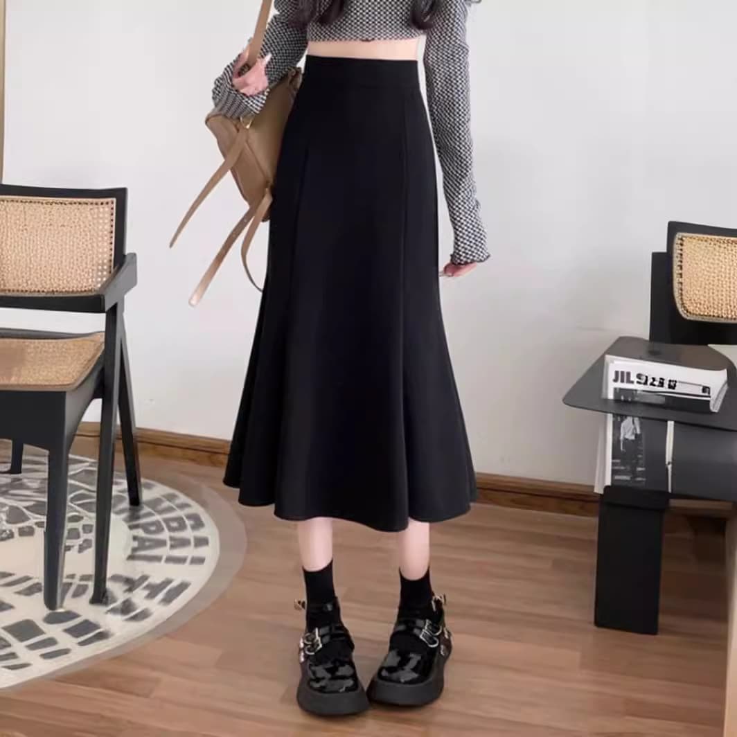 タイトスカート 体型美人見えフレアシルエット膝下丈スカート
