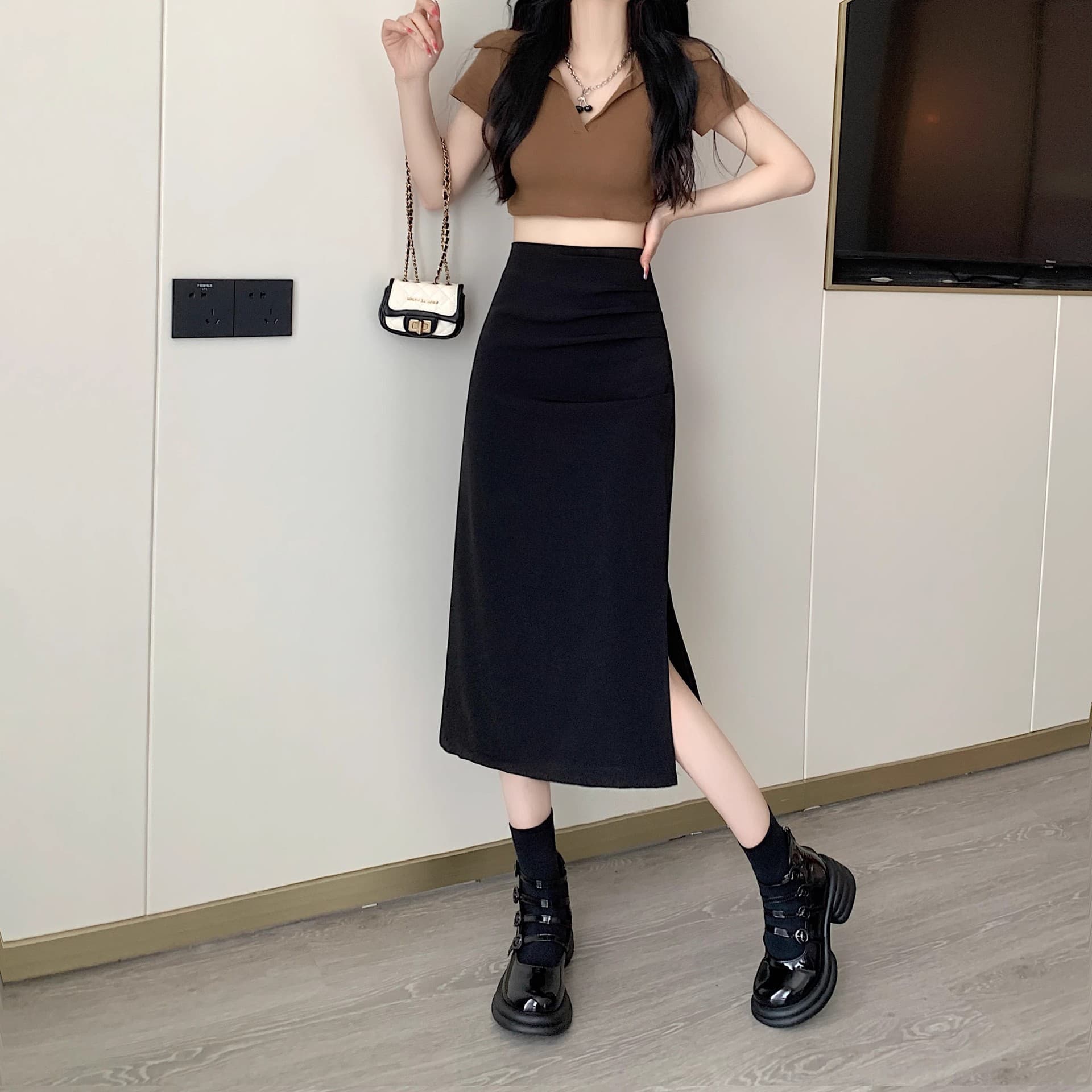 タイトスカート サイドスリット入りハイウエストタイトスカート