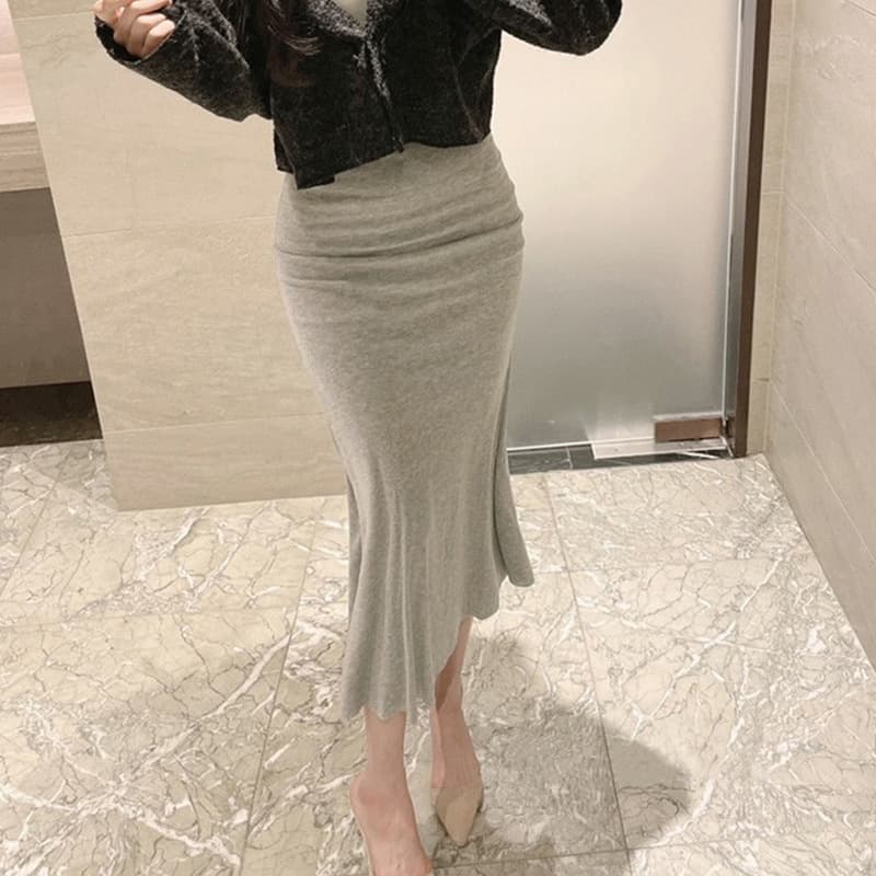 タイトスカート 体型美人見せニットタイトスカートロング丈