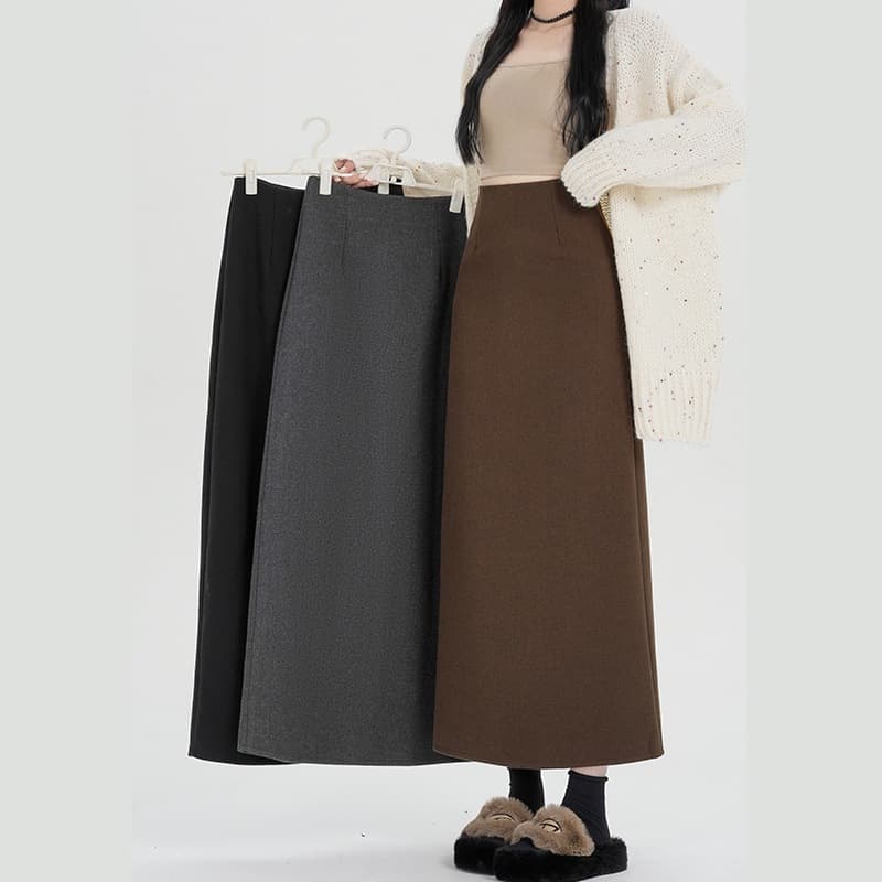 タイトスカート 上品な大人女性のウール混紡ロングタイトスカート