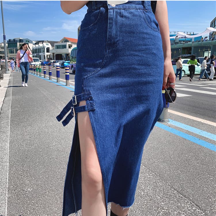 デニム ロング タイトスカート スリット入り